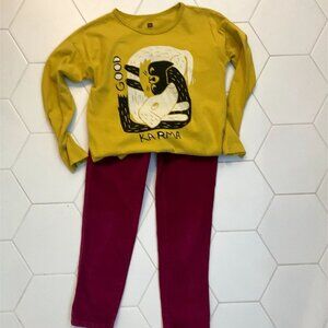 Tea Collection OUTFIT Girls 7 Good Karma Cat Dog Green Tunic + Raspberry Velvet